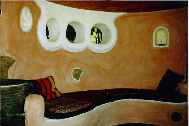 Interior: note natural and non-toxic finishes including lime wash around windows and aliz clay slip paint.